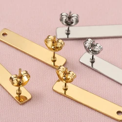 No Fade 10pcs Stainless Steel Rectangle Ear Studs Gold Color Dangle Pendants Earrings Base with Ear Plug for Jewelry Making DIY