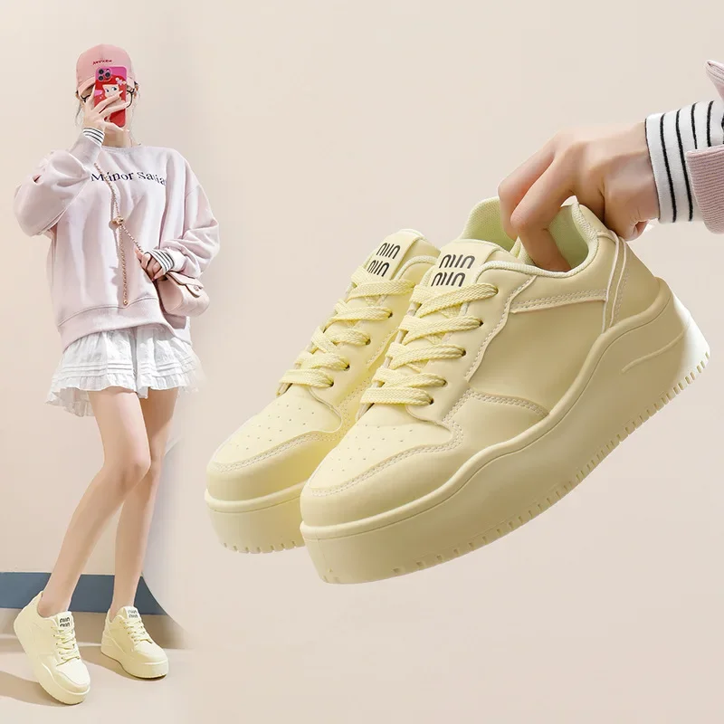 

New spring women's shoes thick-soled lace-up women's hip-hop thick-soled sneakers faux leather