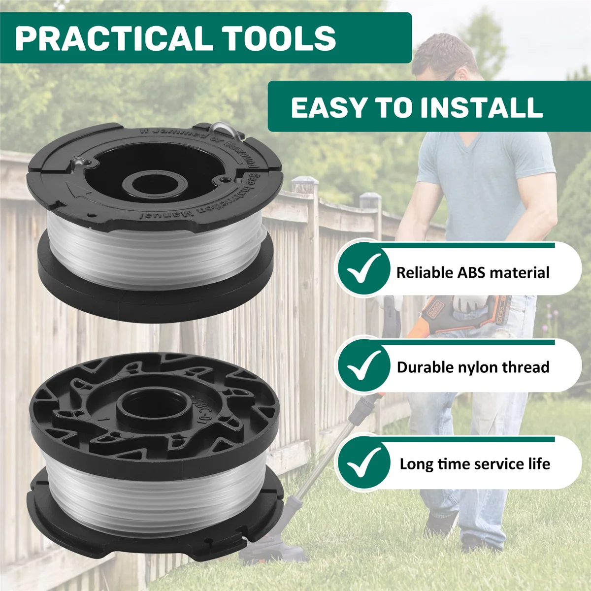 N10R 4 Pcs Line String Trimmer Multifunctional Autofeed Weed Grass Trimmer Replacement Spool for BLACK+DECKER AF-100-3ZP