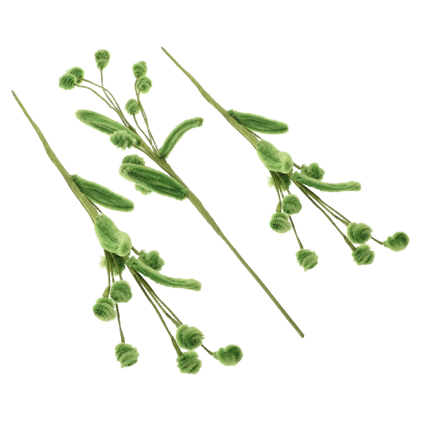 

3Pcs Green Chenille Stems Crafts Finished Faux Leaf Picks Flexible Twisted Stick Vase Filler Wedding Table Decor Spring