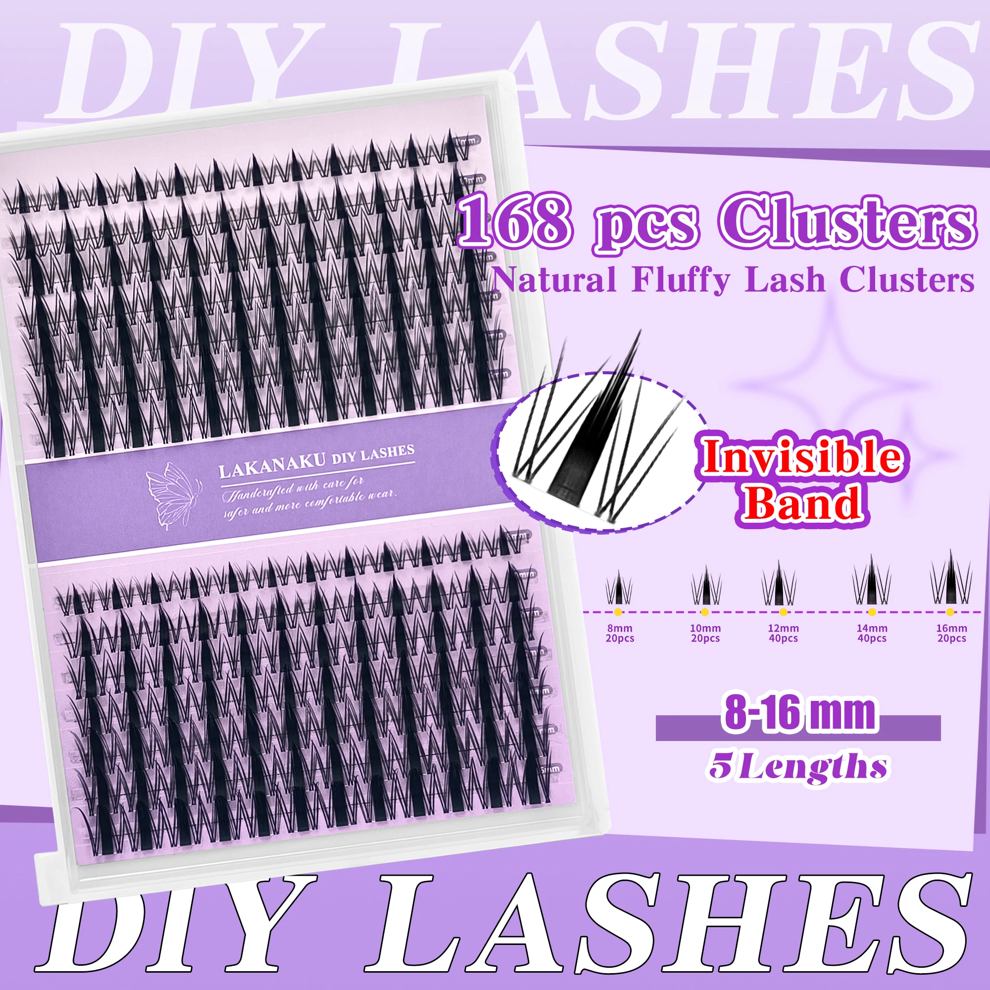 

LAKANAKU 168 Pcs Lashes Fairy Manga Lash Cluster Long-Lasting Waterproof DIY Beginner Friendly Natural Anime Eyelashes Extension