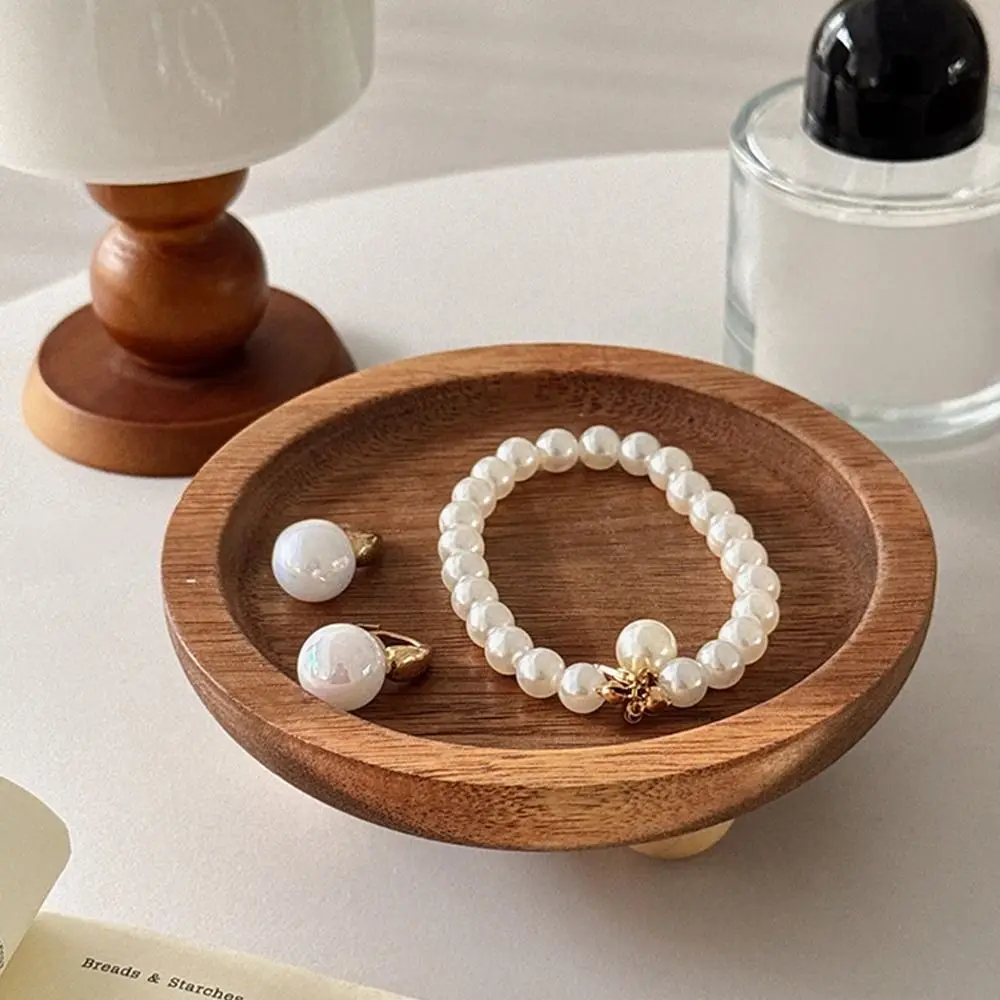 

Brown Jewellery Display Trays Round Oval Desktop Ornament Wood Pedestal Stand Perfume Organizier Wood Candle Storage Rack