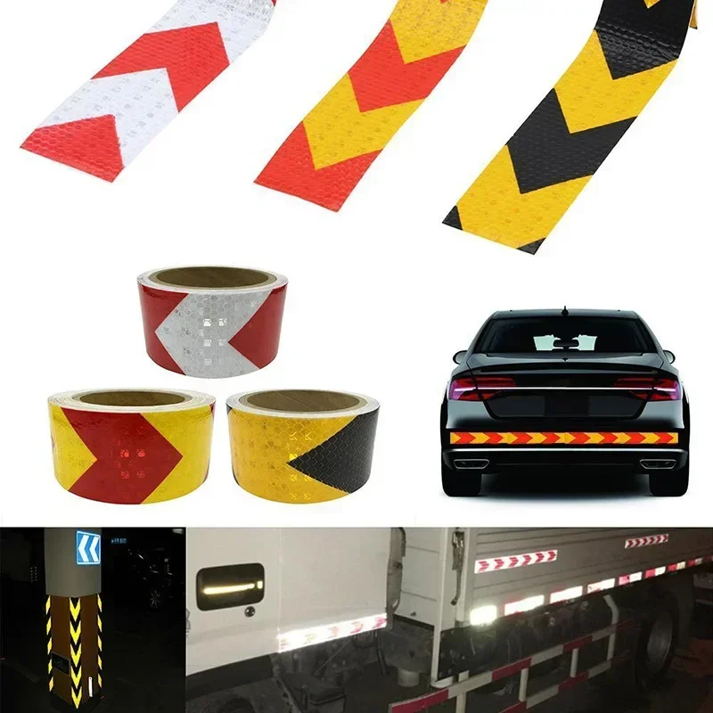 Adesivo riflettente per il corpo di sicurezza con freccia di avvertimento bicolore, striscia riflettente per auto con griglia colorata in cristallo da 5 cm * 3 m
