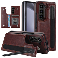 For Samsung Galaxy Z Fold 5 4 3 5G Case Luxury Vintage PU Leather Pen Slot Wallet Card Holder Folding Shockproof Hard Back Cover