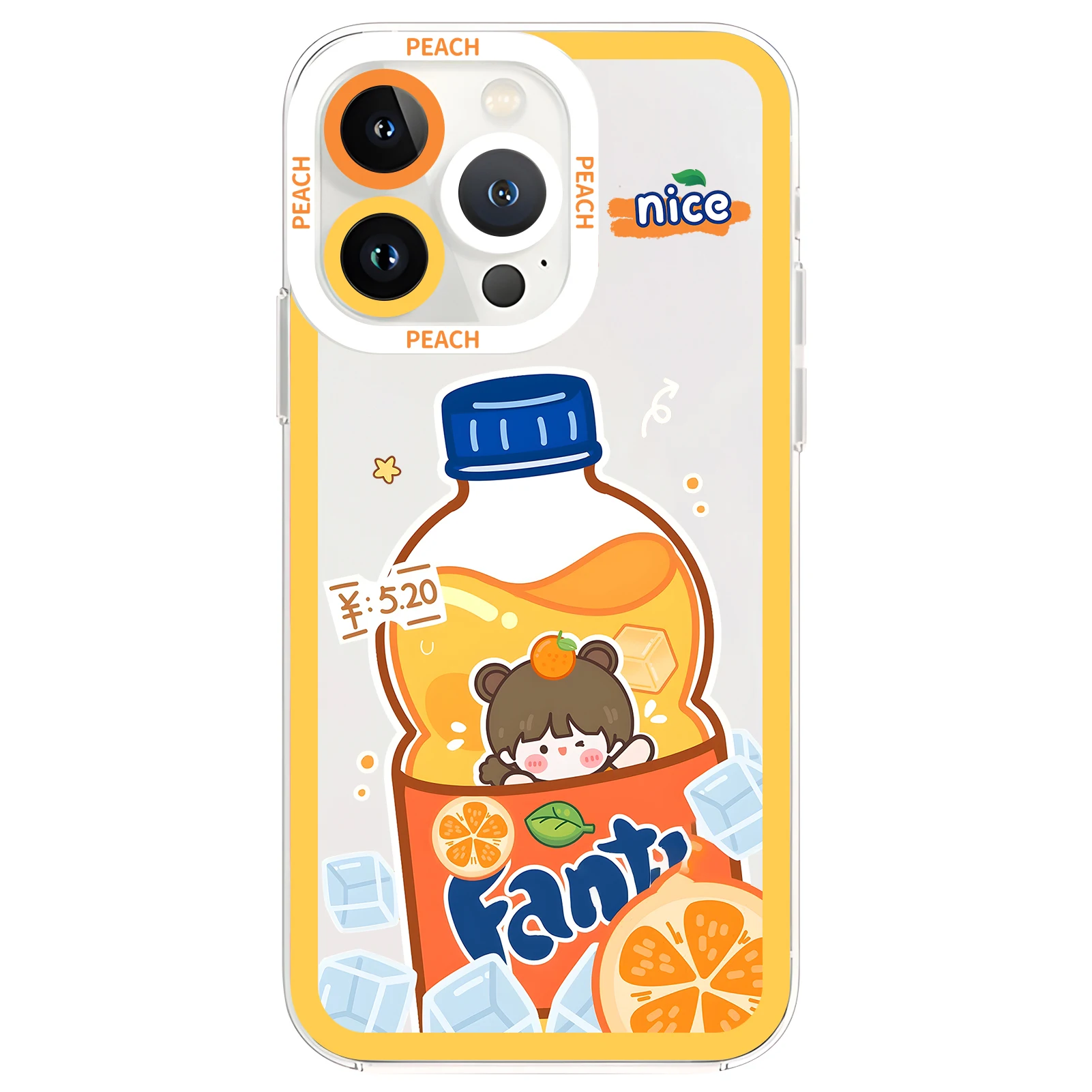 MINISO  Cola  Orange Peach Juice Phone Case for iPhone 16 15 14 13 12 11 X XS pro max plus mini SE