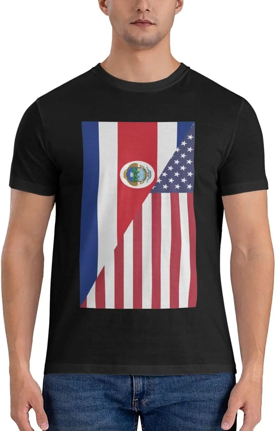 Costa Rica American Flag Men's T-Shirt Classic Short Sleeve Crewneck Tees The New Cotton Shirt