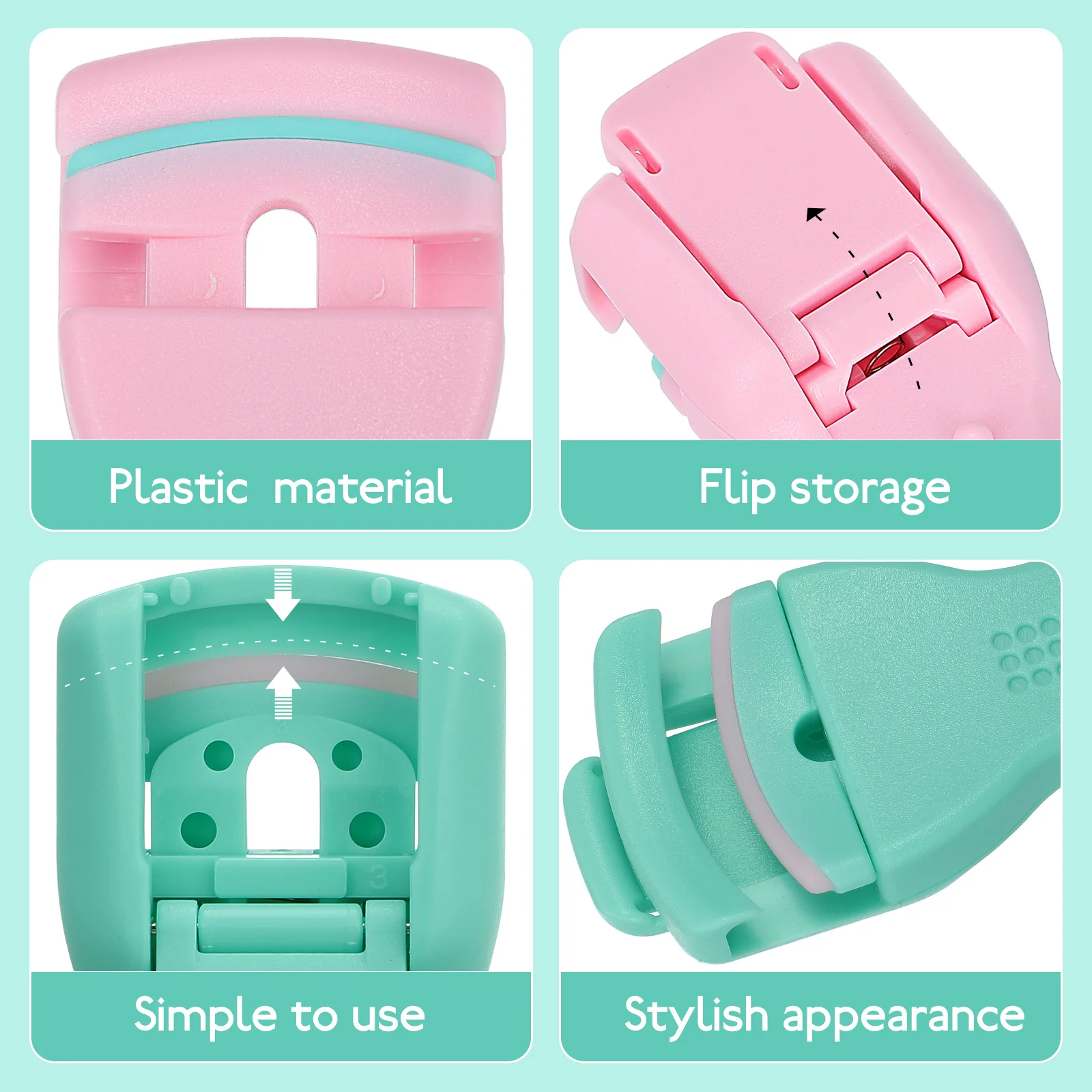 2Pcs Eyelash Curling Clip Lightweight Portable Straight Handle Makeup Tool for Eyelash Curler Tool