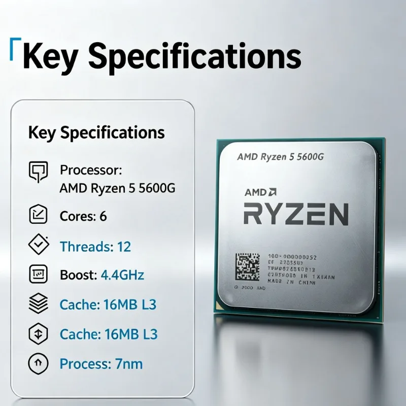 AMD Ryzen 5 5600G CPU With On‑Board Graphics 6‑Core 12‑Thread 3.9GHz 65W L3 16M 100‑000000252 Socket AM4 Processor