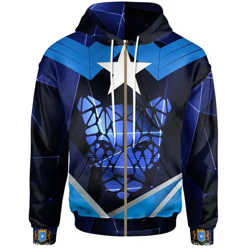 Somalia Flag Graphic Hooded Sweatshirts For Men Women National Emblem 3D Print Hoodies Casual Street Long Sleeve Zipper Pullover