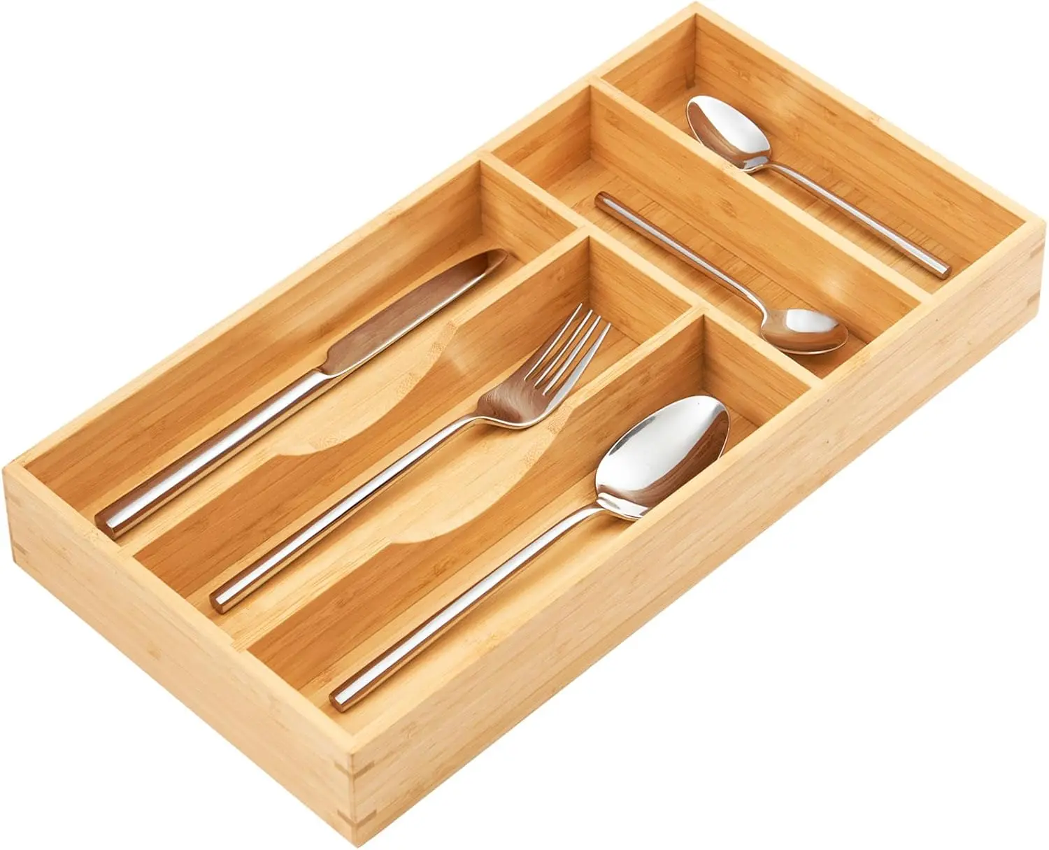 

Bamboo Kitchen Drawer Organizer, 8 Inch Silverware Utensils Tray Holder for Small Drawer, Wood Caddy