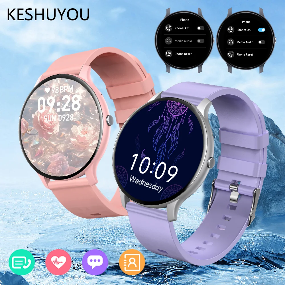 

KESHUYOU женские умные часы Bluetooth разговор полноэкранный сенсорный IP68 водонепроницаемые часы мужские умные часы с мониторингом сердечного ритма и здоровья