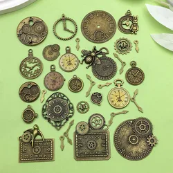 Random 31pcs Alloy Antique Bronze Skeleton Steampunk Clock Face Gear Watch Charms for DIY Bracelet Necklace Jewelry Making