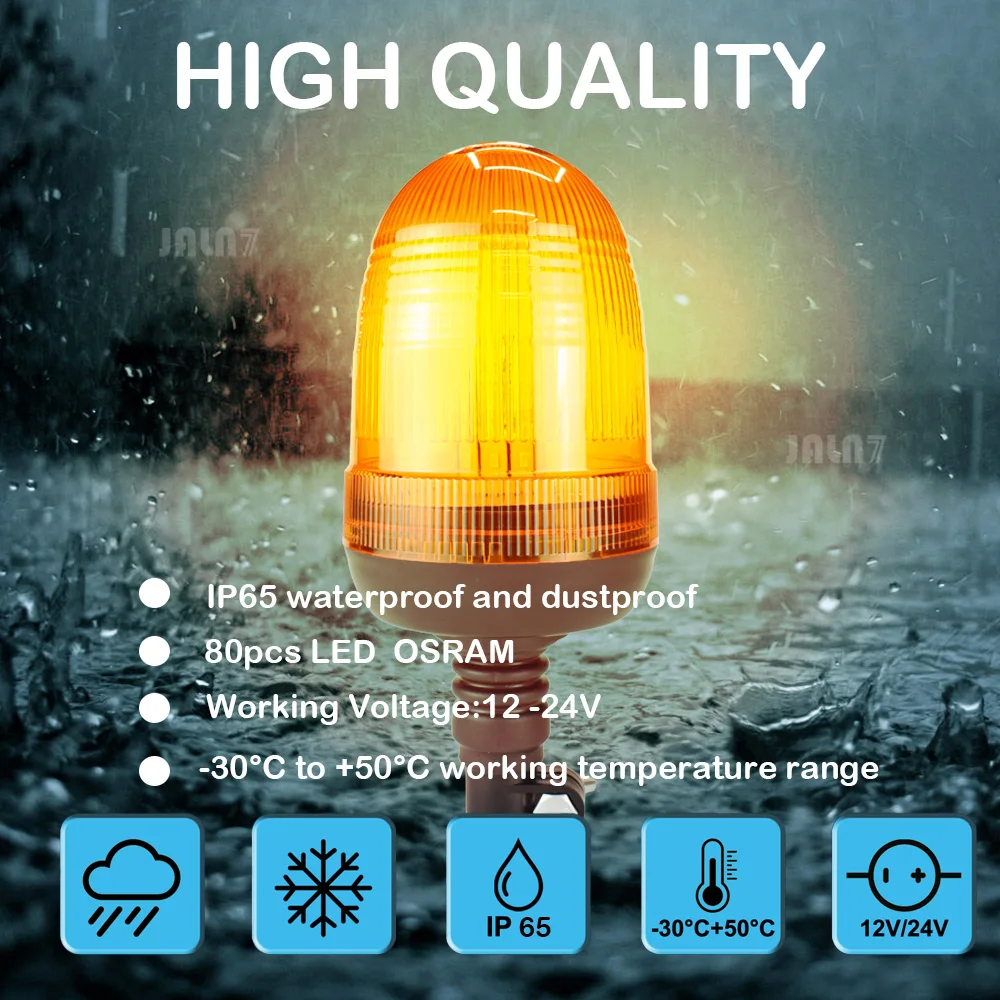 Amber Beacon Hazard Warning Safety LED Strobe Lights for Golf Cart Truck Tractor Forklift Snowplow Excavator,Base Bracket Pole ﻿