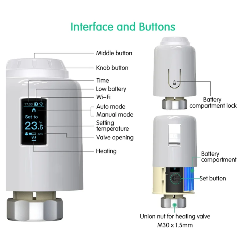 Tuya TRV Thermostatic Head Radiator Valve Actuator Heating Temperature Controller Alexa-B12B