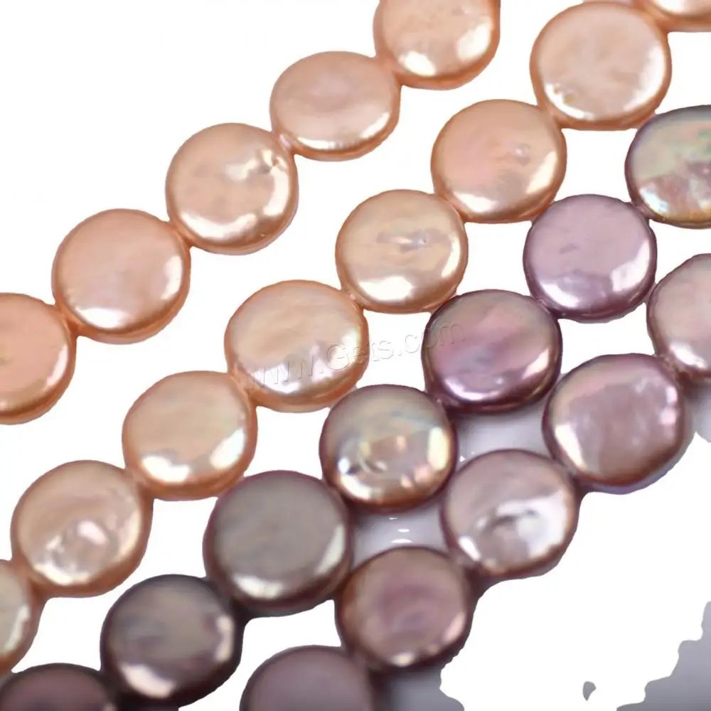 DIY Flat Round Coin Cultured Freshwater Pearl jewelry Beads more colors for choice 13-14mm