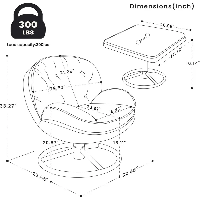 Swivel Accent Chair with Ottoman Set,Modern Lounge Chair with Footrest, Comfortable 360 Degree Swivel Armchair
