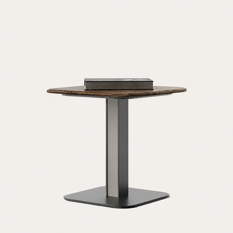 Modern Oriental Natural Marble Corner Side Table Walnut Square Small End Table for Living Room Sofa Matching Decor