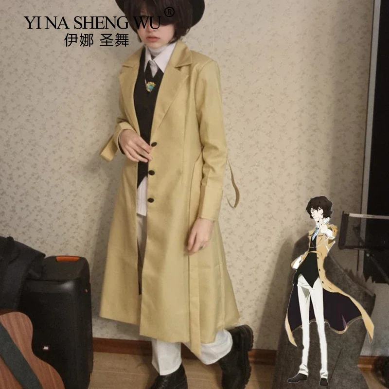 Anime Bungo Stray Dogs Dazai Osamu Cosplay Costume Long Jacket Coat Halloween Christmas Clothing Costume Pants Vest Shirt Suit