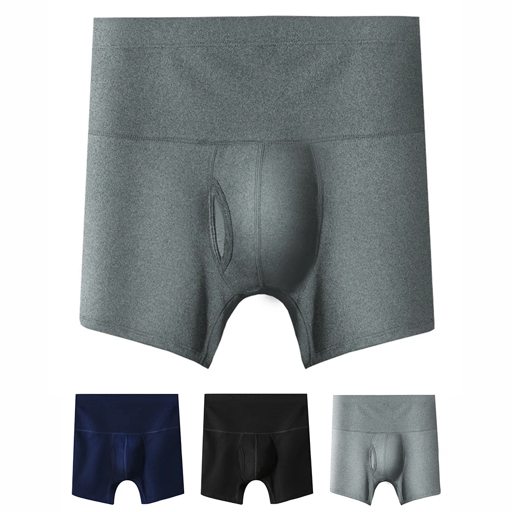 Cuecas boxer masculinas confortáveis de cintura alta com bolsa respirável, cuecas macias de poliéster e elastano para uso estendido