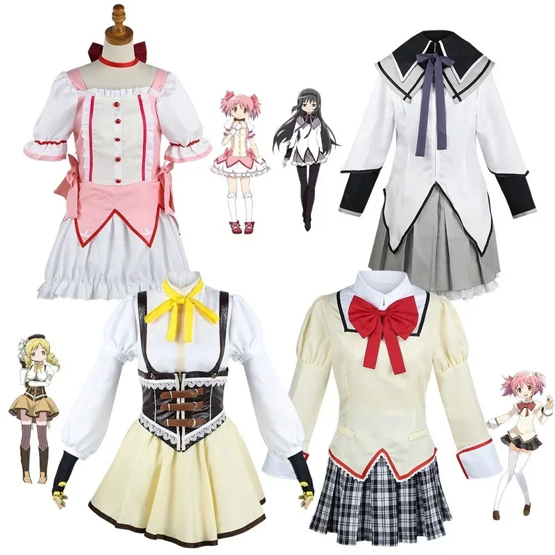 Anime Puella Magi Madoka Magica Kaname Madoka Akemi Homura Tomoe Mami Cosplay Costumes Wig Woman Girls School Uniform Dress