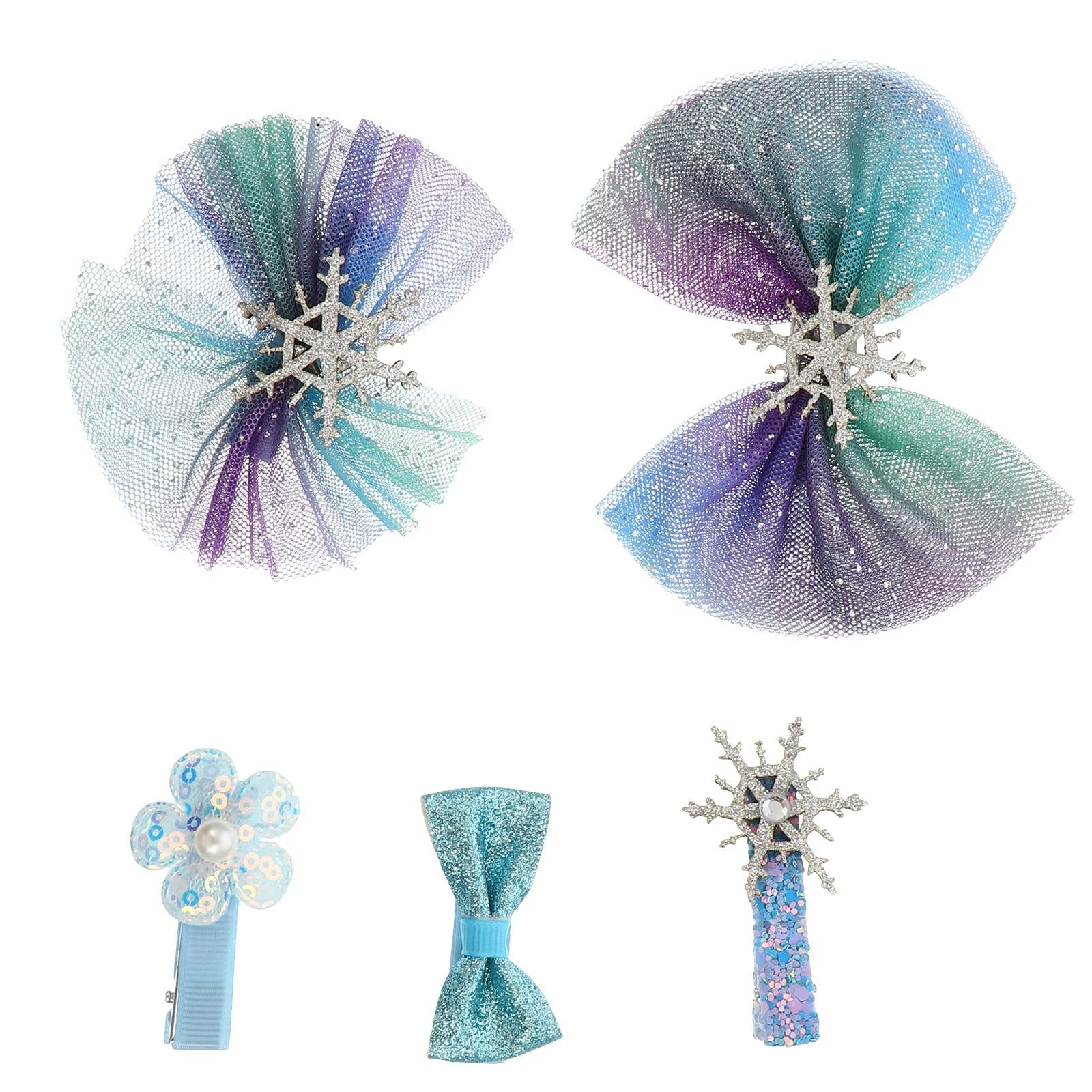 

5pcs Hairpin Set Kids Headdress Small Snowflake Bow Clip Bright Color Children Party Hair Accessories GiftGirls