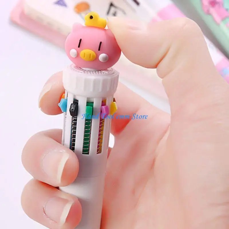 H37F Multi-color 10In1 Cartoon Pig Ballpoint Pen Press School Office Supplies Ac