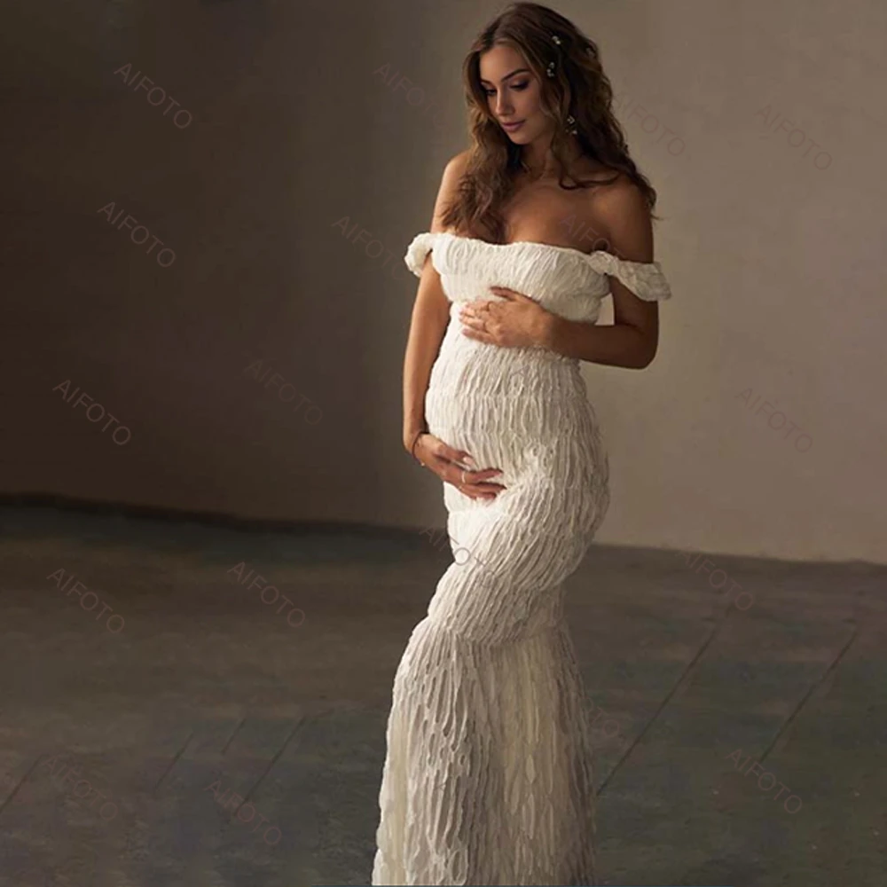 Maternity Dress Photography Studio Pregnancy Gown Elegant Pleated Maxi Skirt Flattering Pregnant Women's Photo Session Dresses