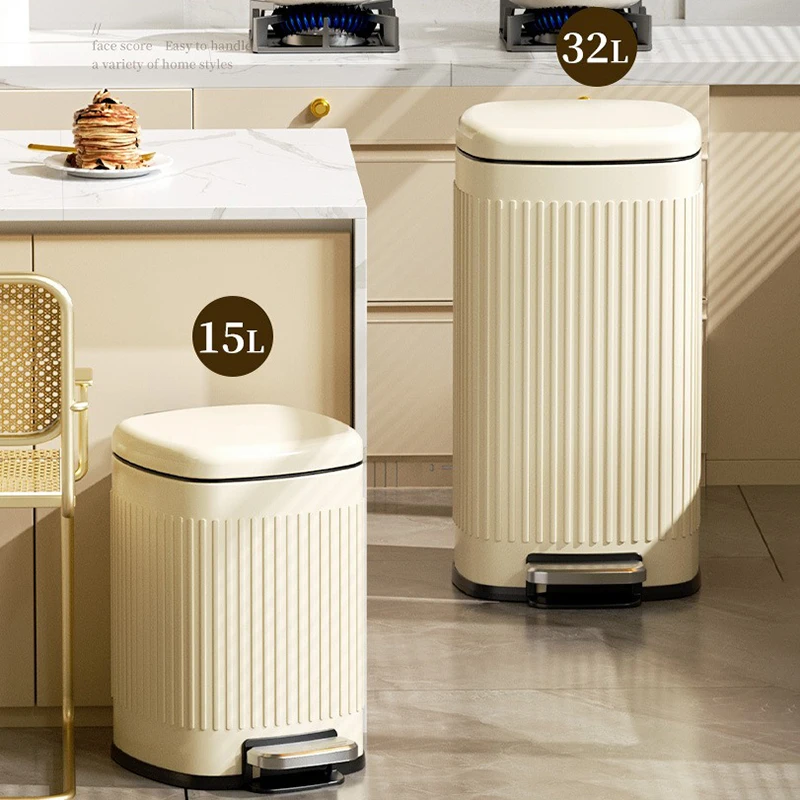 

Stainless Steel Trash Can Kitchen Bathroom Bedroom Garbage Can Lid Luxury Large Trash Bin Rubbish Anti Odor Modern Waste Bins