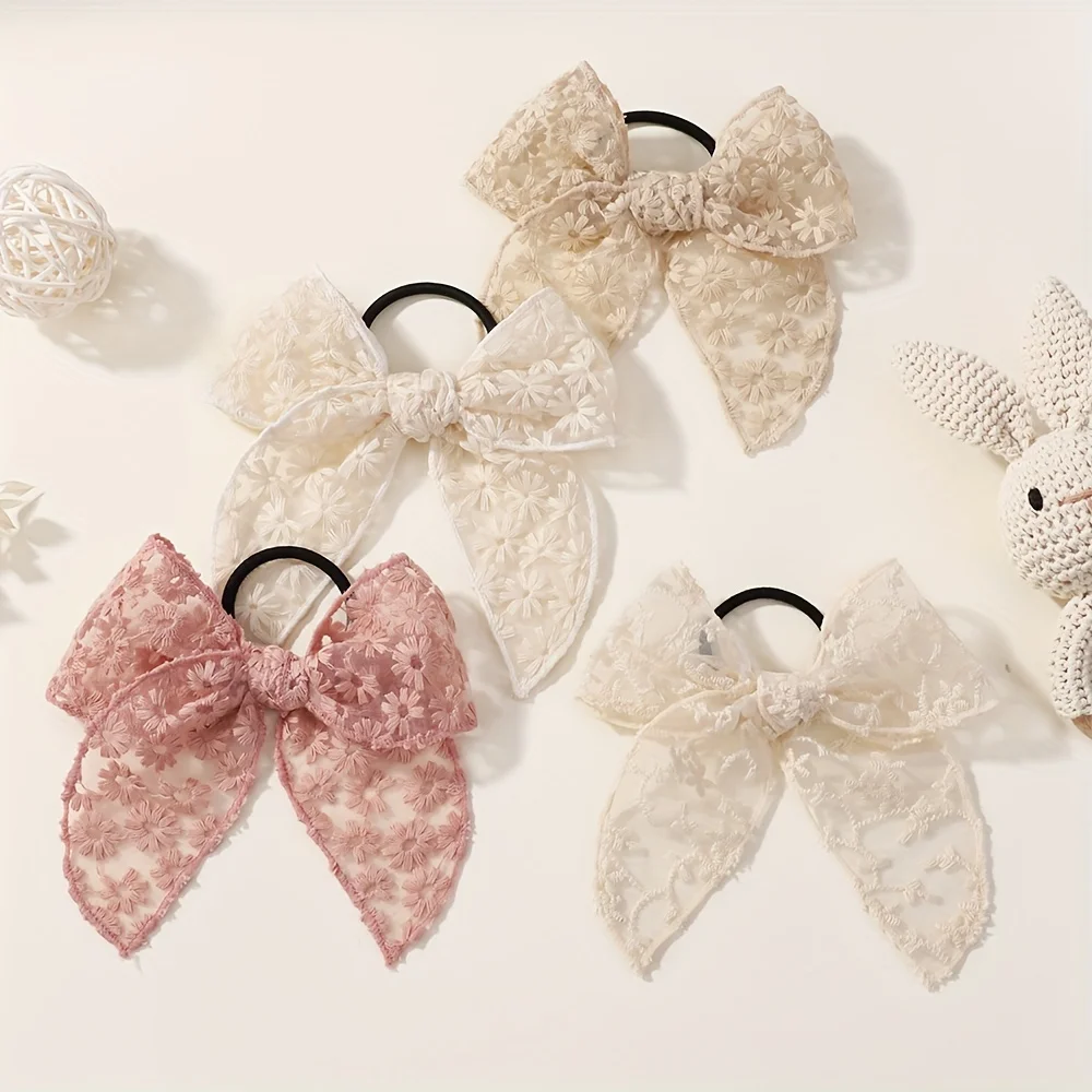 Elegant Lace Bow Hair Tie for Girls - Transparent Ribbon, Fashionable Accessory for All Seasons