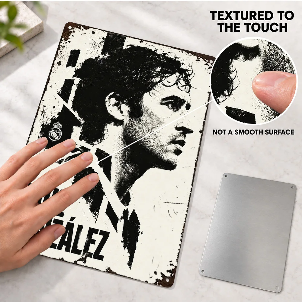 Raul Gonzalez Portrait Football Textured Metal Poster Personalized Aluminum Metal Sign Stencil Design Wall Art For Game Room