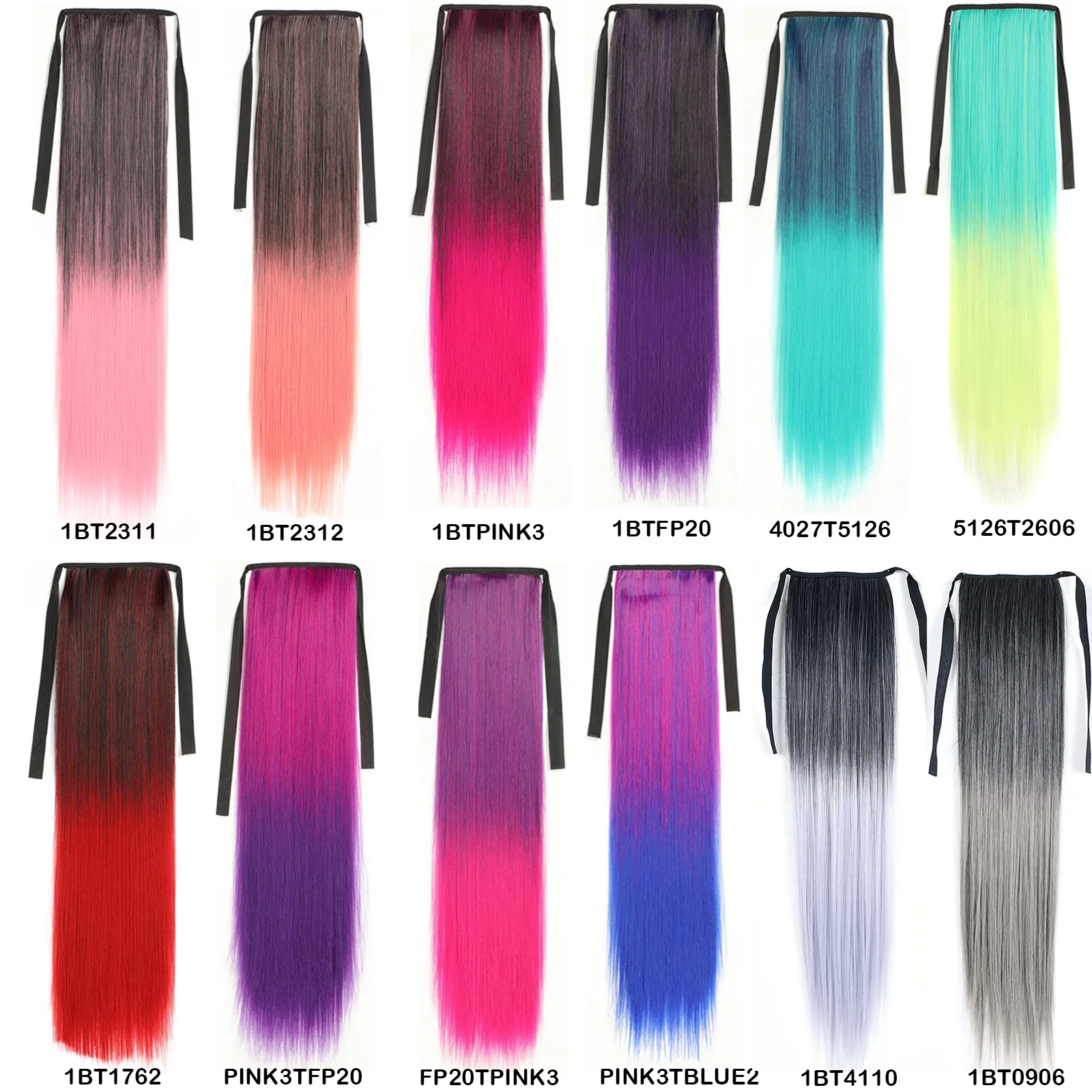 Jeedou Straight Ponytails Rainbow Ombre Color Ribbon Drawstring Ponytail Extension Vitality Cosplay Synthetic Hair