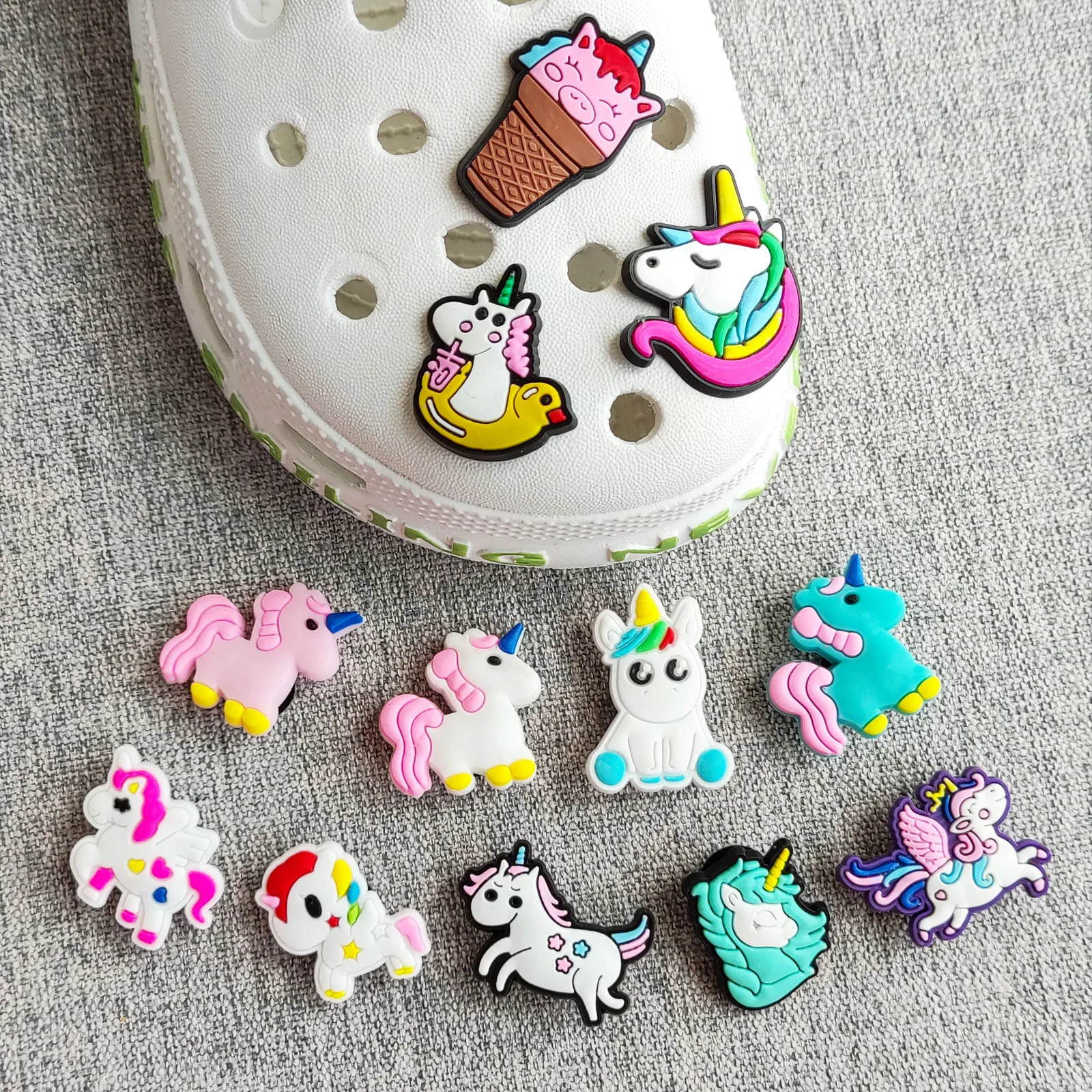 12Pcs Unicorn Series Shoe Charms For Shoe Key Chain Sandals Beach Bags, PVC DIY Shoe Decorations Accessories Shoes Pin