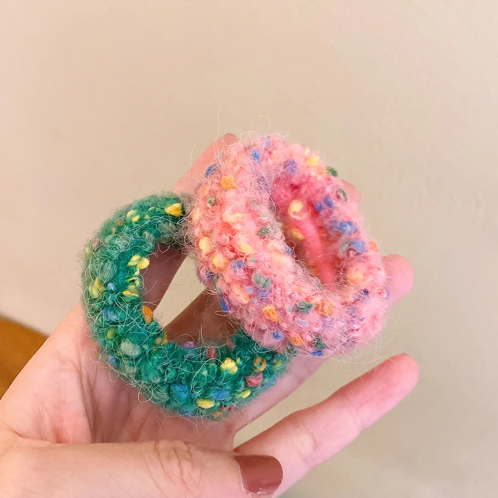 

Colored Dot Plush Scrunchie High Elastic Thick Ponytail Holder Vintage No Harm Hair Loop for Women Girl Hair Accessory