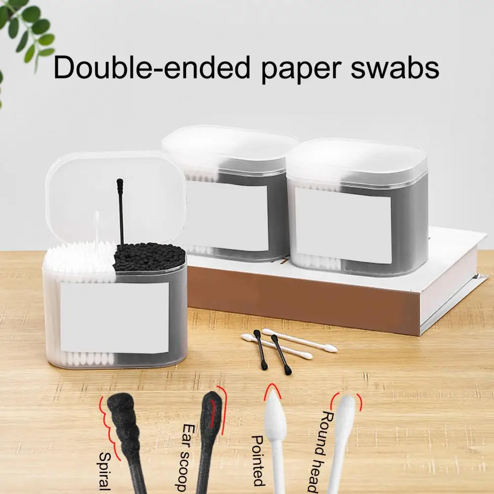 300Pcs/Box Cosmetic Swab Convenient Easy to Pinch Cotton Swab Stick White Black Double Colors Cotton Swab Home Supplies