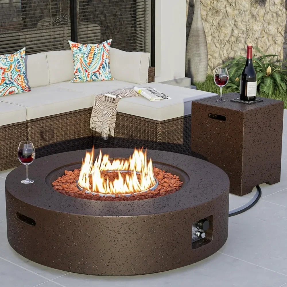 

40" Propane Fire Pit Table W Base Heater, 50,000 BTU Stainless Steel Burner，Free Lava Rocks，Rain Cover，Tank Cover，Fire Pit Table