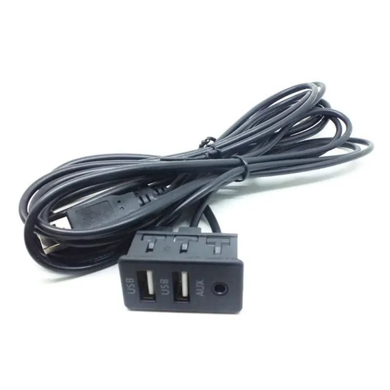 652F Auto Dashboard Extension Cable with Dual USB Interface Panel Flush Mount AUX Extension Cable Car Power Equipment