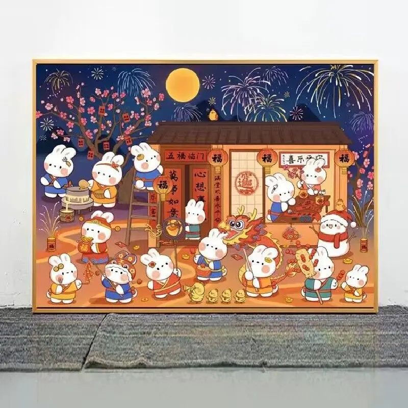 

9CT 100X75 см новогодние кролики мультфильм рукоделие, сделай сам гостиная печатная вышивка крестиком, набор для вышивания полная хлопковая нить