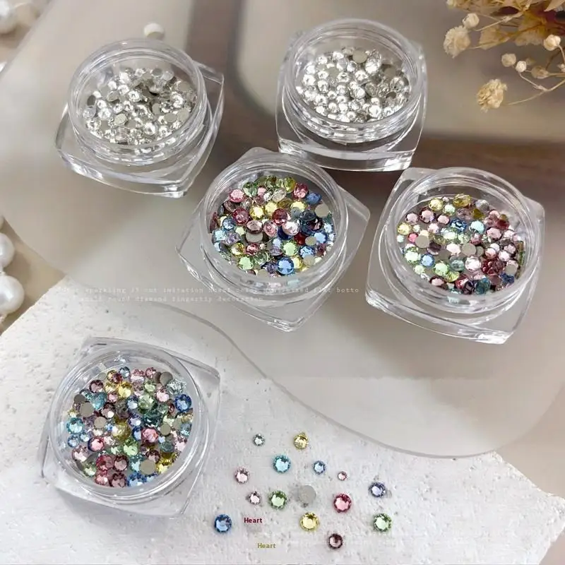 100PCS Sparkle Glitter Colorful Mini Nail Crystal Diamonds Round Flat Bottom Nail Art Rhinestones Decoration Manicure Charms