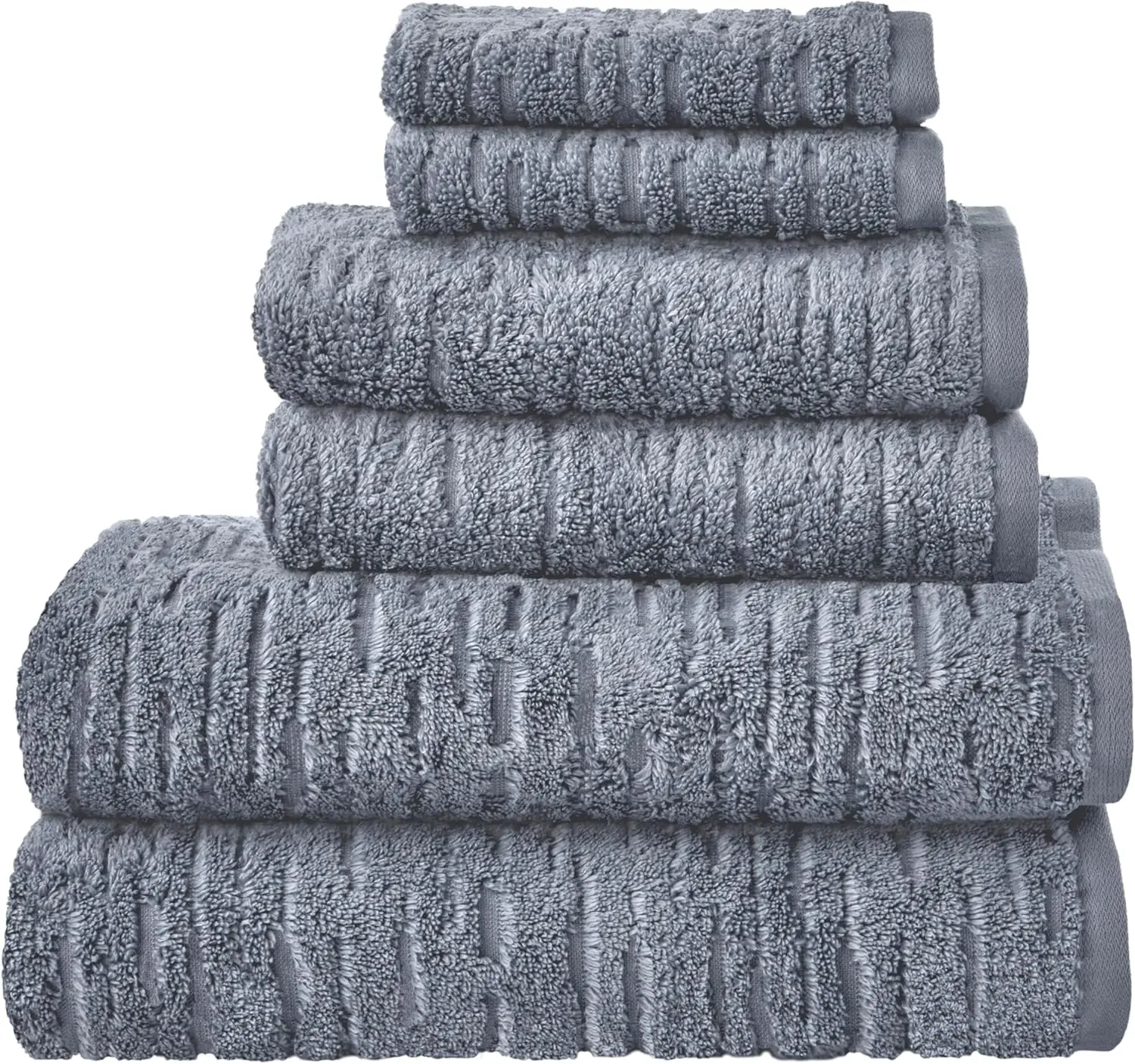 

Luxury 6-Piece Cotton Towel Set, 600 GSM Ultra Plush & Absorbent - 2 Bath, 2 Hand, 2 Washcloths in Smoke Blue