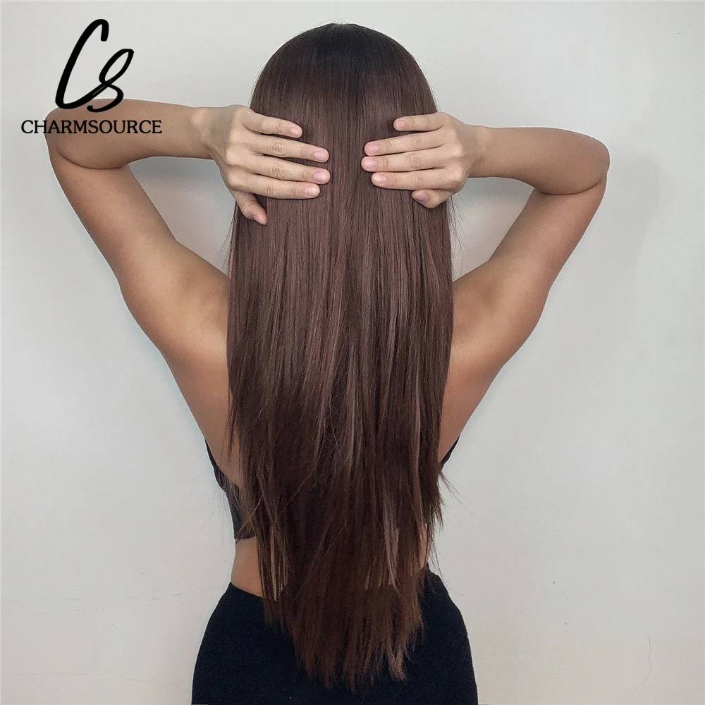 CharmSource Lace Wig Long Straight Honey Brown Wigs for Women Daily Party Cosplay Wedding High Density Lace Frontal GluelessWig