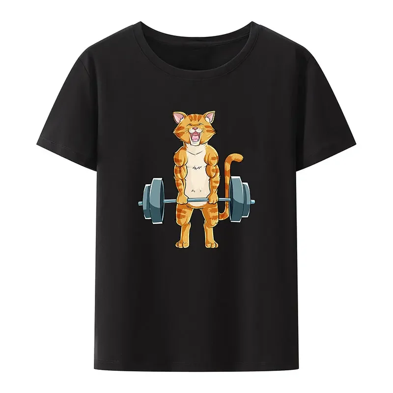 The Cat Bodybuilder with A Sports Medal Is Doing Exercises with Dumbbell Weights Modal T Shirt Funny Gym Lover Breathable Shirt