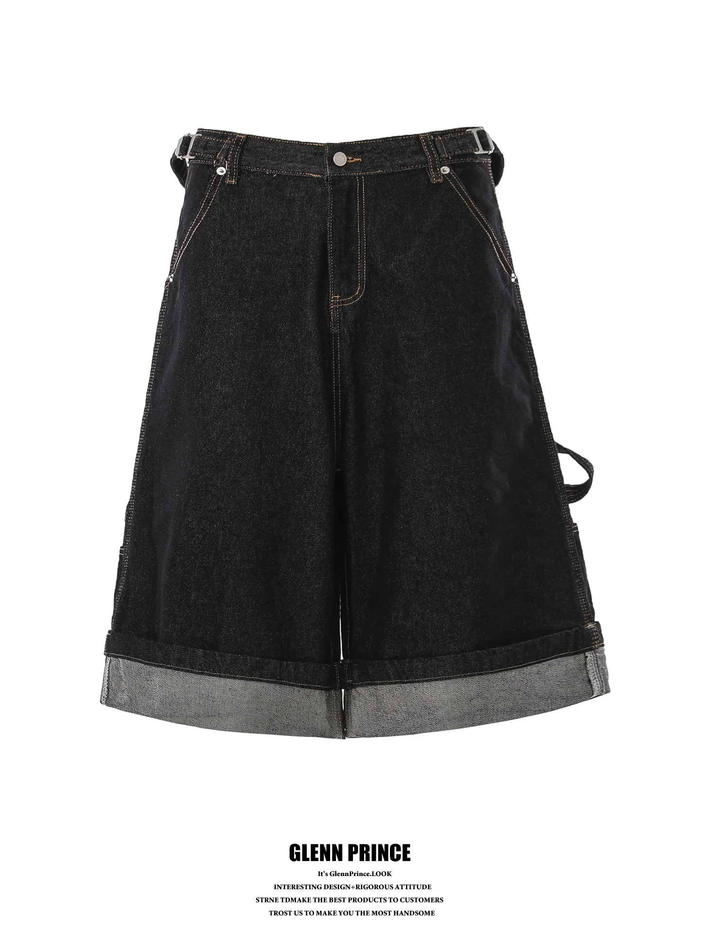 

Retro American Washed Original Color Jeans Shorts Men's Wide Leg Medium Waist Zipper Closure Casual Cotton Polyester Blend