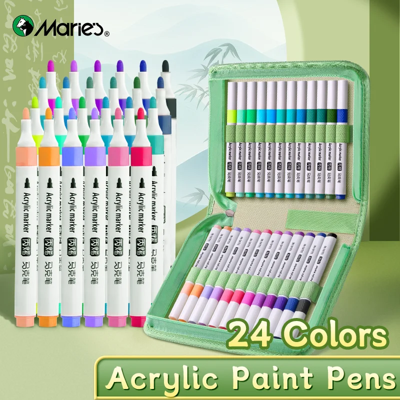 

24 Colors Marie's Acrylic Paint Markers Set,Waterproof Pen with Premium Case for Rock,Glass,Wood,Notes,for Artist and Adults