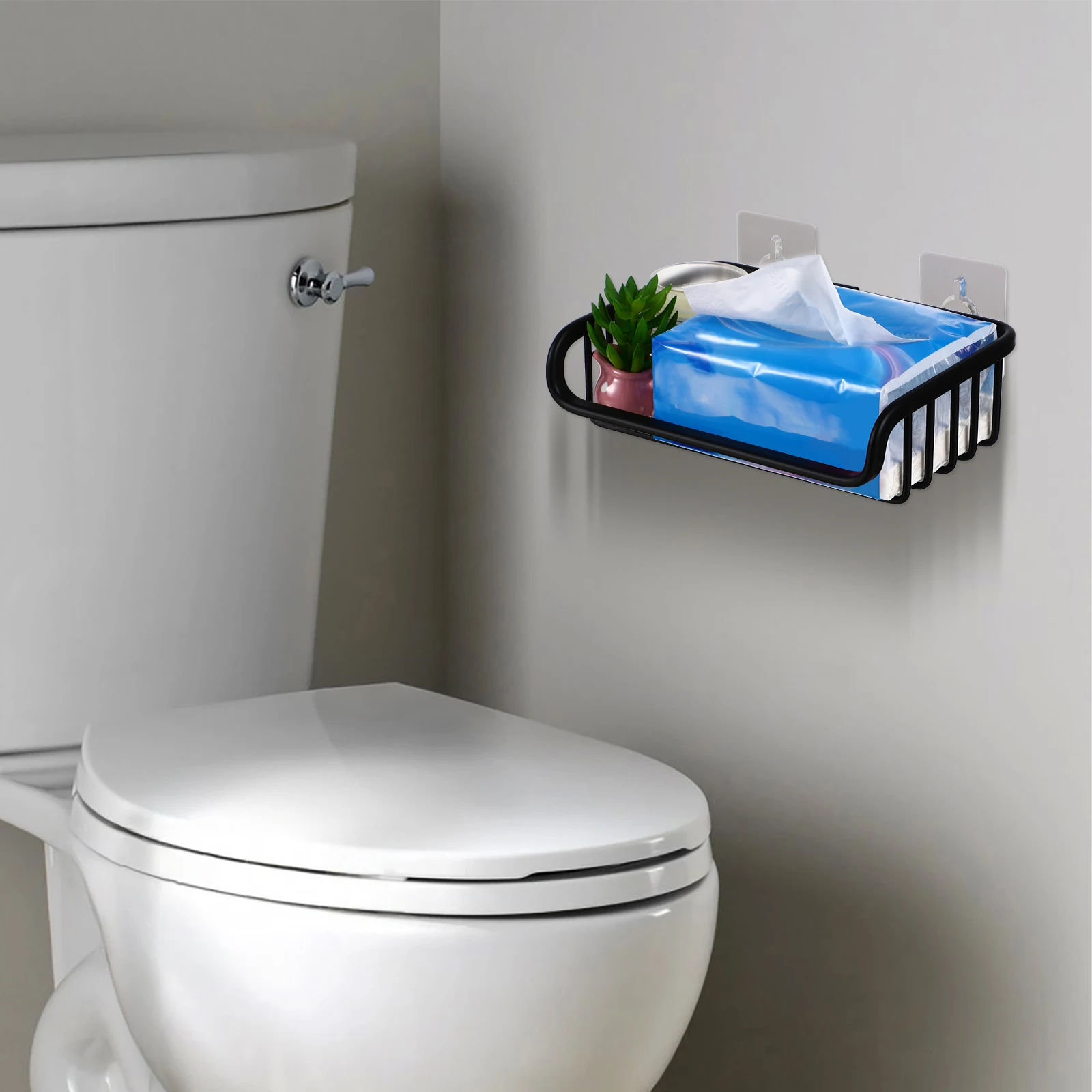 

Wall Mount Paper Towel Holder Toilet Stand No Punching Bathroom Storage Rack Lightweight Strong Multi-functional