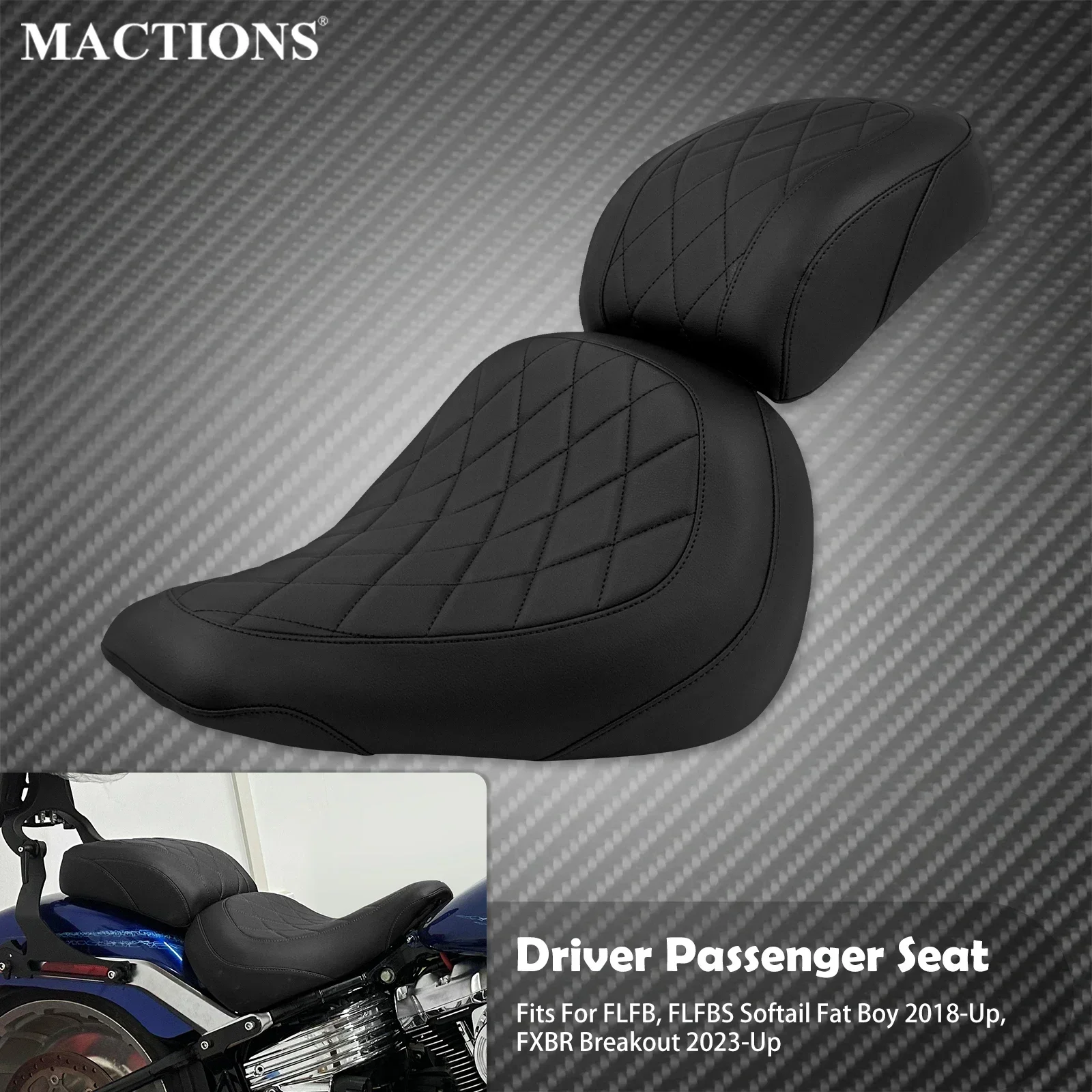 Motorcycle Two-Up Driver Passenger Seat Front Rear Cushions Seat For Harley Softail Fat Boy FLFB FLFBS 18-Up Breakout FXBR 23-Up