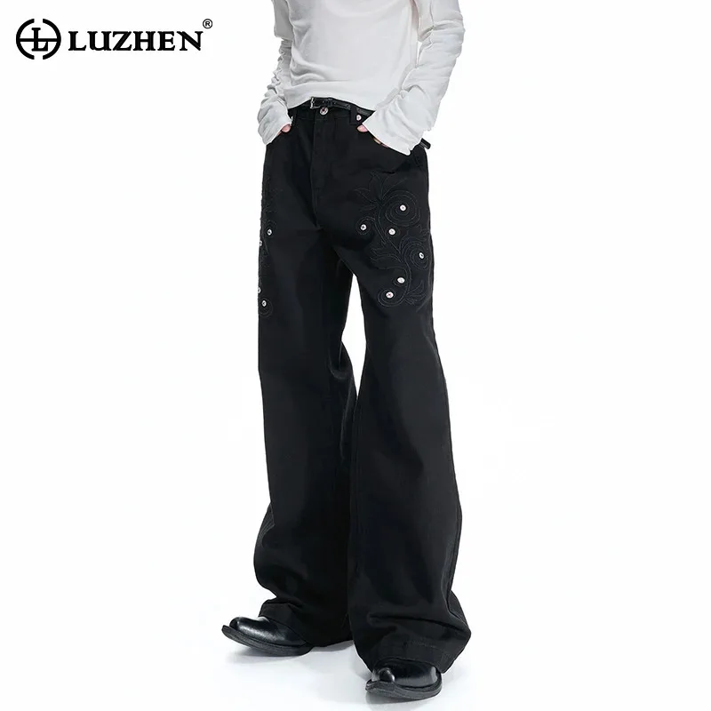 LUZHEN 2026 New Stylish Embroidery Pattern Buttoned Decorate Straight Casual Pants Men Handsome Original Luxury Trousers JY8662