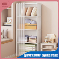 Dustproof Wardrobe with Curtains Multi-layer Storage Rack High Capacity Open Storage Cabinet Simple Assembly Bedroom Furniture