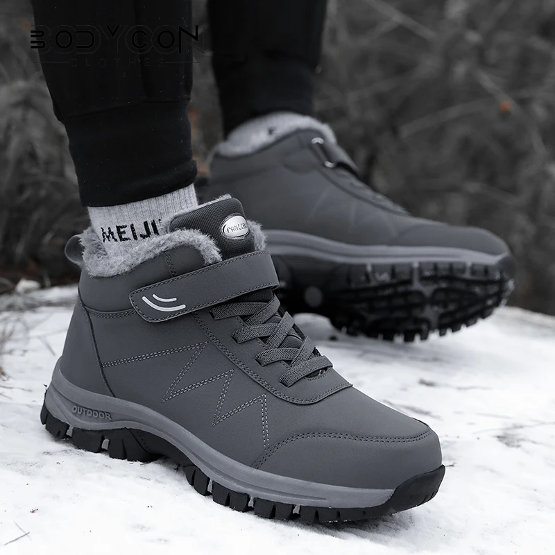 2023 Winter Women Men Boots Plush Leather Waterproof Sneakers Climbing Hunting Shoes Unisex Lace-up Outdoor Warm Hiking Boot Man