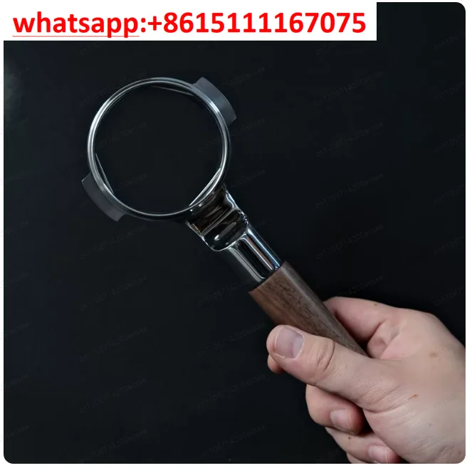 Bottomless Coffee Integrated Portafilter Handle - Suitable for E61 Machines, 316 Stainless Steel with Walnut Wood Accent