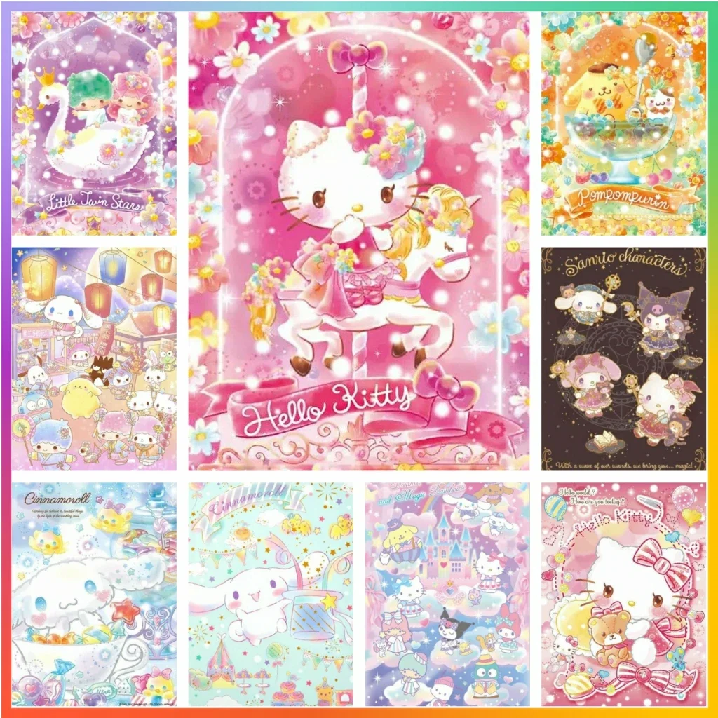 Kawaii سانريو الملونة مرحبا كيتي بلدي ميلودي عبر غرزة لطيف الكرتون الماس اللوحة الاصطناعي 5D DIY ديكور فني للمنزل الاطفال